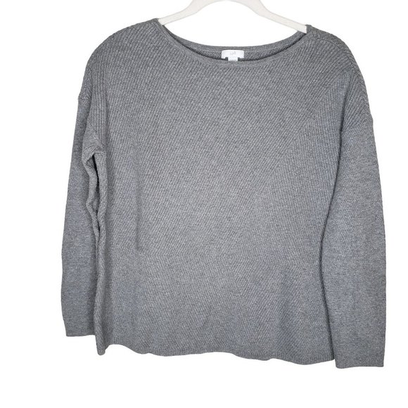 J Jill M Petite Gray Ribbed Patterned  Sweater Cotton blend Boat neck - Picture 1 of 6